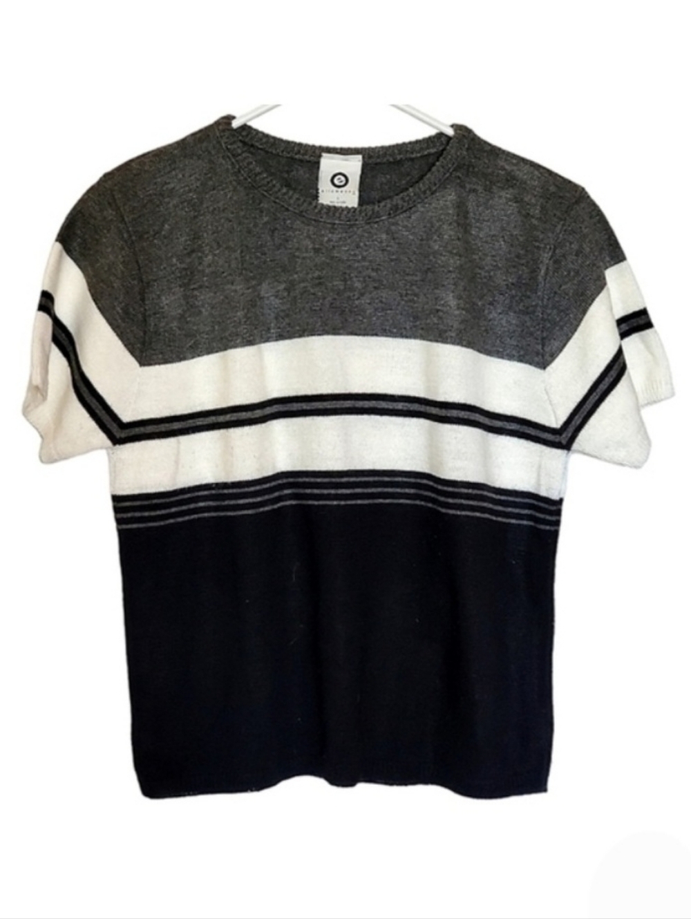 7009 * Ellemenno Vintage Colorblock Sweater Black White Gray Size L 90s